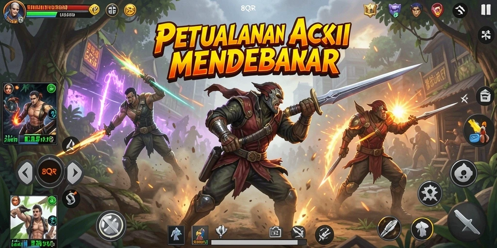 Tampilan screenshot 8QR menampilkan aksi karakter yang mendebarkan.