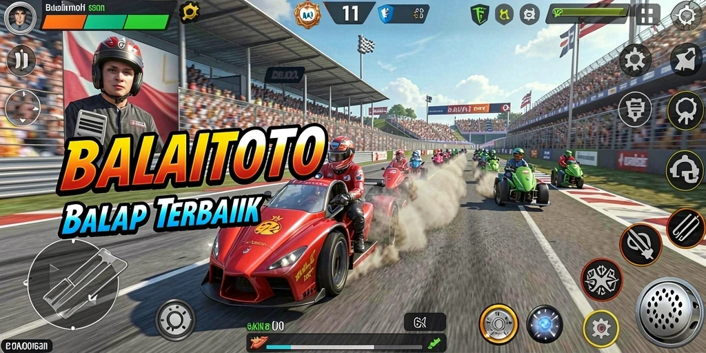 Tampilan gameplay BALAITOTO menampilkan aksi balap yang seru dan mendebarkan.