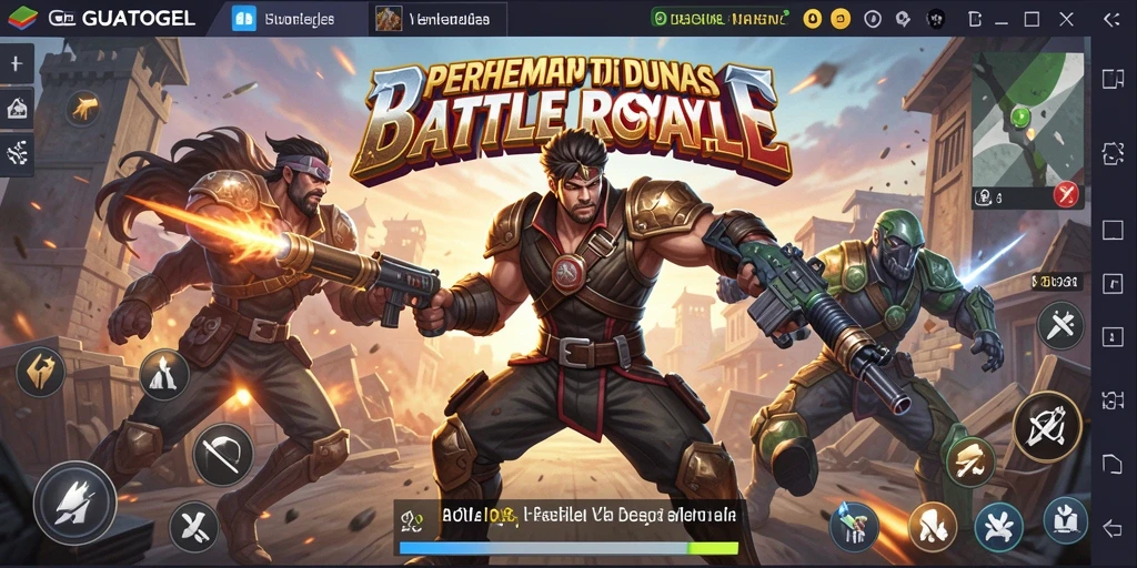 Screenshot utama GUATOGEL menunjukkan aksi pertempuran yang mendebarkan.