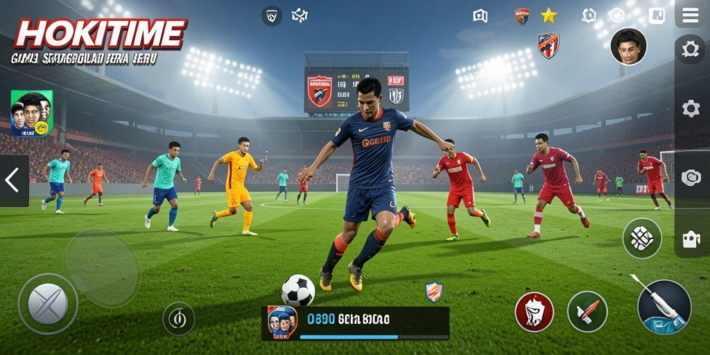 Tampilan gameplay HOKITIME yang mendebarkan dengan aksi sepak bola intens.