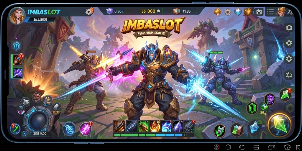 Tangkapan layar asli gameplay seru IMBASLOT dalam pertempuran MOBA.