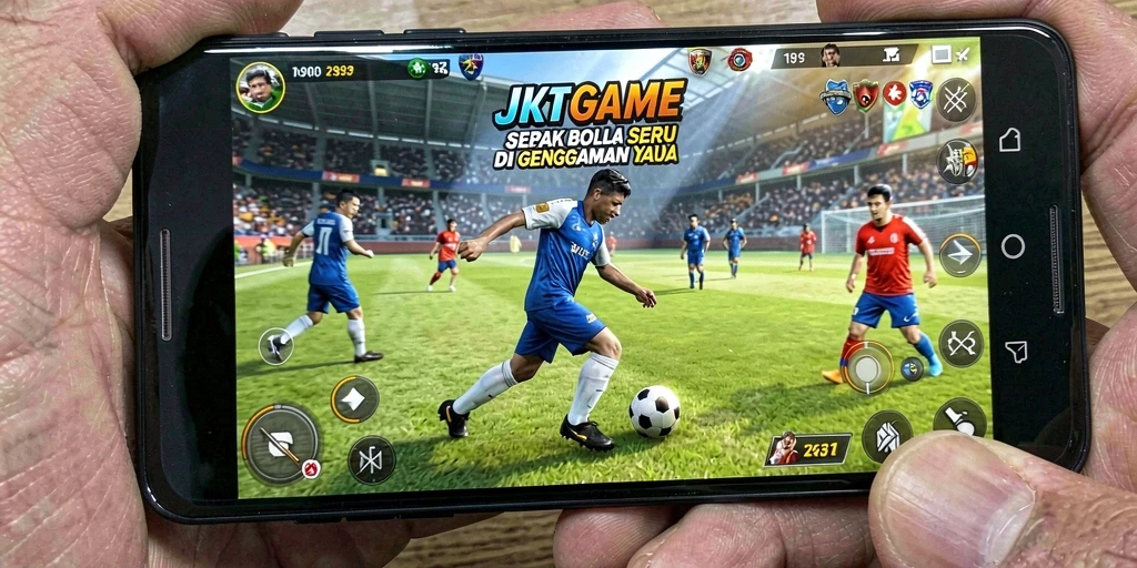 Screenshot menampilkan pertandingan sepak bola yang mendebarkan dalam JKTGAME.