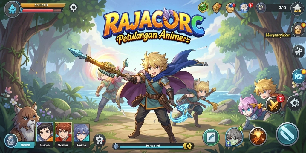 Screenshot RAJACORC menampilkan aksi pertarungan karakter anime yang seru.