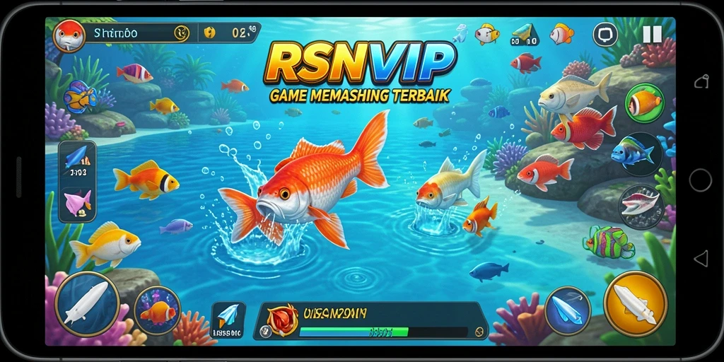 Tampilan layar gameplay RSNVIP dengan aksi memancing yang seru.