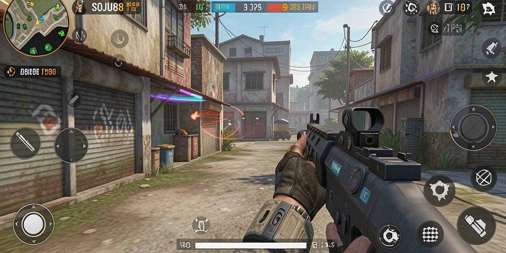 Tampilan seru gameplay SOJU88 dengan aksi tembak-tembakan.