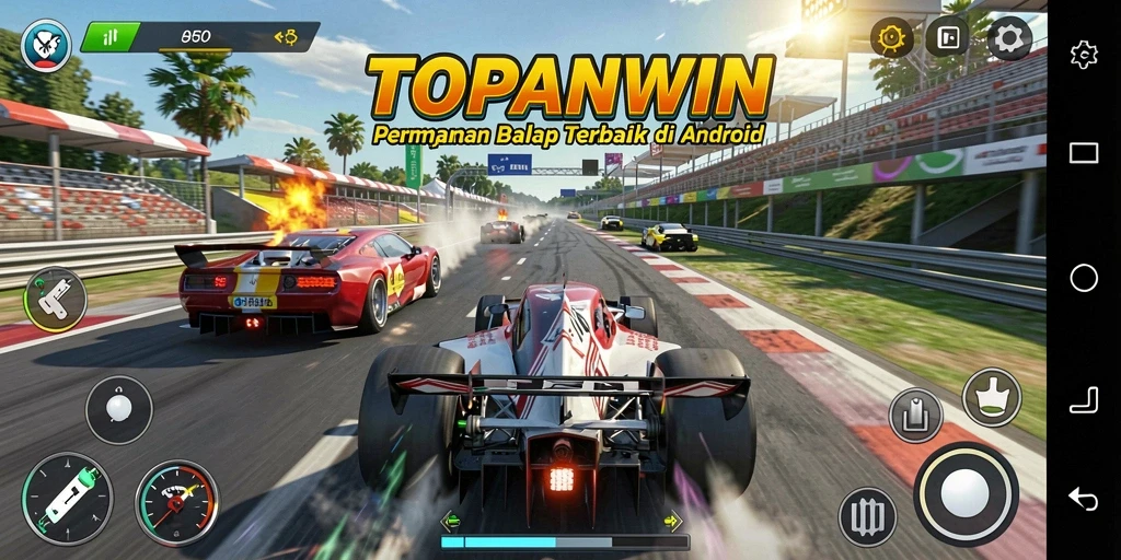 Screenshot dari gameplay seru TOPANWIN menampilkan balapan yang mendebarkan.