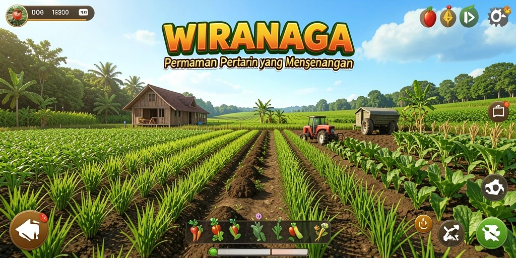 Gameplay seru dengan kebun penuh tanaman di WIRANAGA.